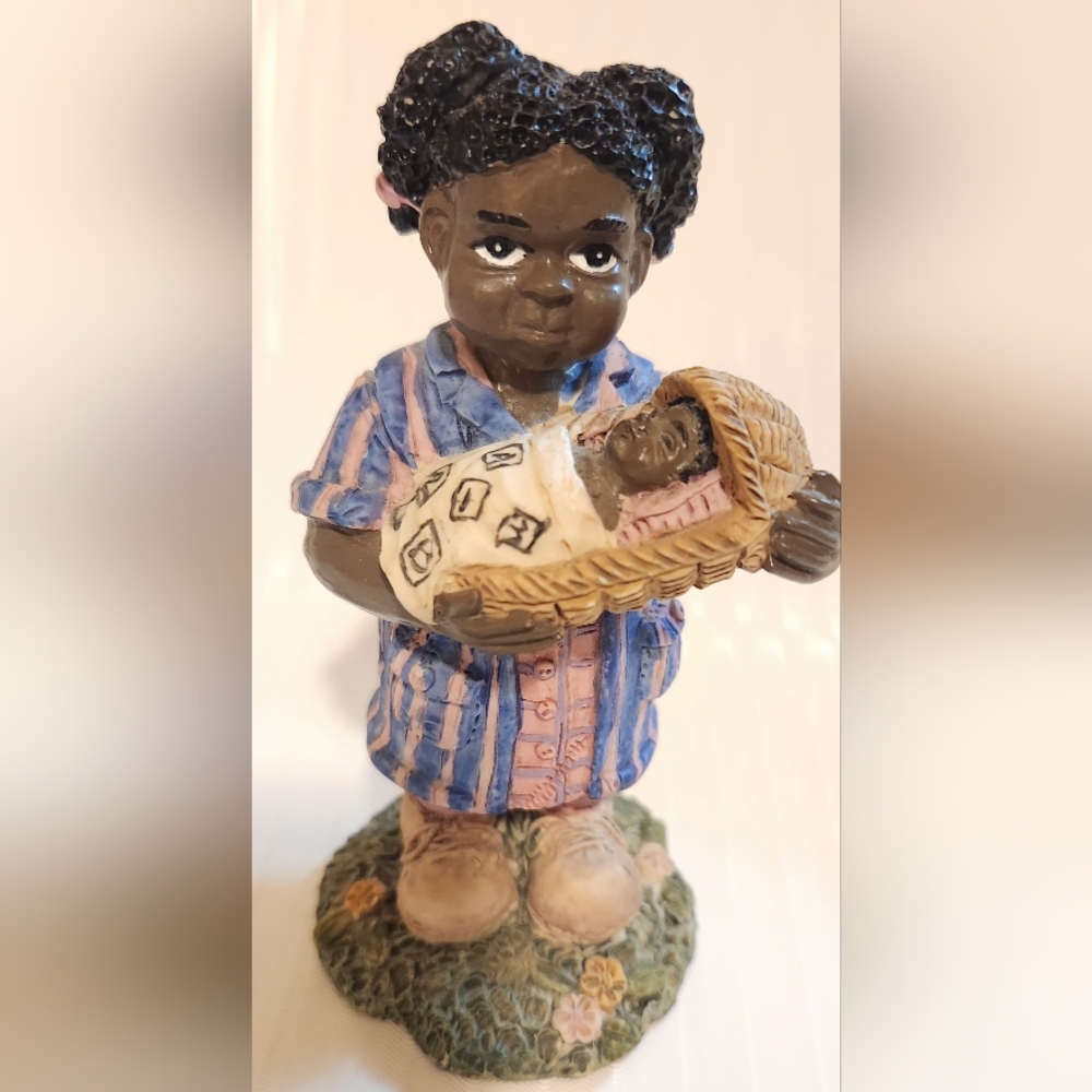 Young's INC 1994 Treasures Of The Heart Collectibles Girl Holding Baby In Basket